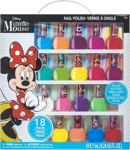 Townley Girl Disney Minnie Mouse - Juego de 18 esmaltes de uñas despegables para niñas, colores brillantes y opacos, perfecto para cumpleaños de 3