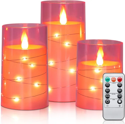 Aignis Velas Parpadeantes sin Llama Operadas con Batería Velas LED con Control Remoto y Temporizador para Decoración de Rosa (Cherry Blossom Pink)