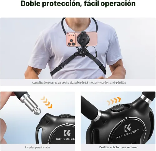 Miniatura 6 de K&F CONCEPT Soporte para teléfono para el cuello, soporte magnético 2 en 1 para el cuello del teléfono, soporte para teléfono POV, soporte de pecho