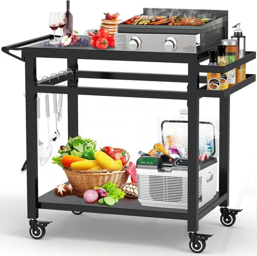 Miniatura 8 de Mesa de carrito de comedor para exteriores movible de 3 estantes de 20 x 32 pulgadas, soporte multifuncional para preparación de alimentos, mesa
