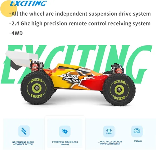 Miniatura 4 de GoolRC WLtoys 144010 - Autos RC sin escobillas para adultos, auto de control remoto a escala 1:14, carreras de alta velocidad, auto de deriva RC