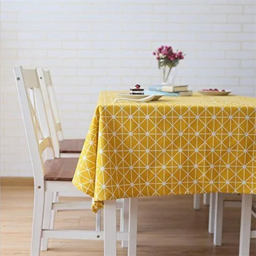 Miniatura 10 de Meioro - Mantel rectangular de algodón y lino para mesa, estilo boho amarillo, diseño nórdico de sarga, manteles sin arrugas, a cuadros a rayas