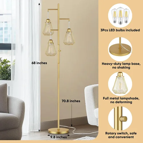 Miniatura 5 de QiMH Lámparas de pie industriales para sala de estar, lámpara de pie de árbol con regulable continuo, lámparas altas modernas de 68 pulgadas