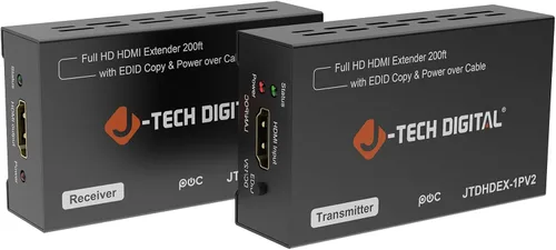 Miniatura 8 de J-Tech Digital Extensor HDMI a través de cat5e/6 1080P@60m HDMI Balun a través de Ethernet único Soporta copia EDID Compatible con Dolby Digital DTS