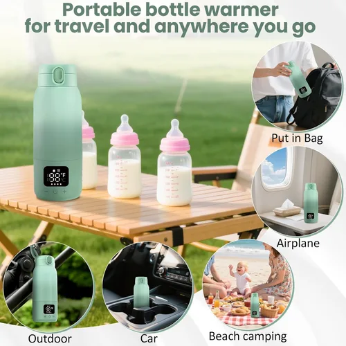 Miniatura 6 de Calentador de botellas portátil para viajes, calentador de leche portátil de 17 onzas para calentamiento rápido del bebé, carga rápida de 30 W