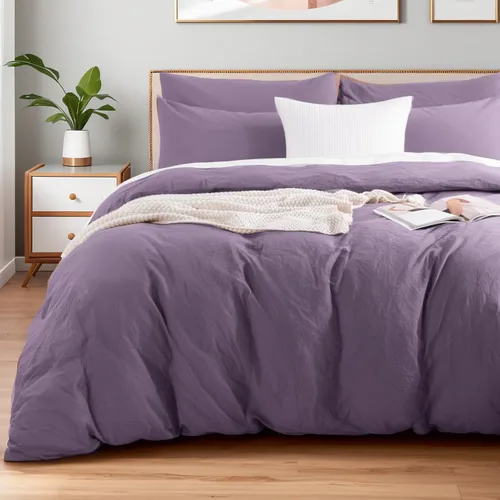 Miniatura 45 de NEXHOME PRO Funda de edredón de algodón para niños, tamaño twin, aspecto de lino, blanco, orgánico, natural, 100% algodón lavado, juego de ropa