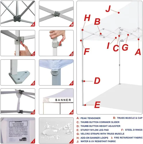 Miniatura 4 de Eurmax Tienda de campaña desplegable de 8 x 8 de Estados Unidos, con bolsa rodante patentada sin puntas, 4 paredes extraíbles con cremallera, toldo