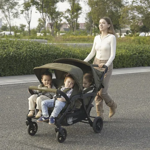 Miniatura 8 de Familidoo H4E Quad Lidoo Lite Cochecito Vagón de 4 Asientos para Niños, Ligero y Plegable con Asientos Reclinables, Arnés de 5 Puntos, Doble Toldo