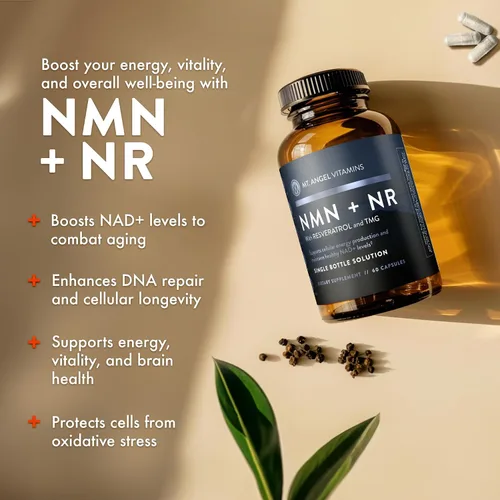 Miniatura 3 de Mt. Angel Vitamins Suplemento NMN + NR con resveratrol y TMG, precursores duales de NAD+ para energía celular y envejecimiento saludable, 60 cápsulas