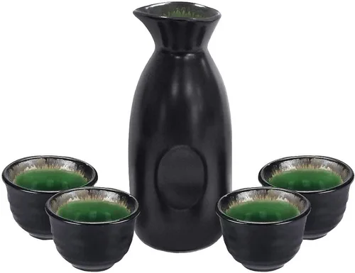 Juego de 5 tazas de sake japonesas tradicionales japonesas de saki pintadas a mano, cerámica de porcelana, cerámica, vasos de sake, regalos (botella