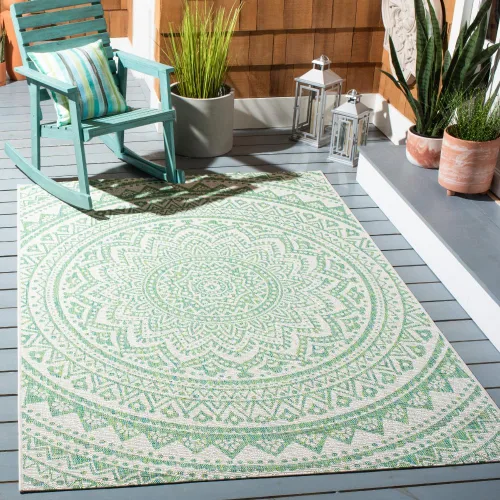 Miniatura 104 de SAFAVIEH Alfombra lavable para exteriores, colección Courtyard - Pasillo de 2.3 x 8 pies, color beige claro y marrón claro, no desprende pelusa