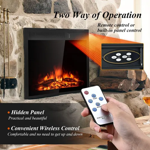 Miniatura 3 de COSTWAY Insertos de chimenea eléctrica de 22.5 pulgadas, chimenea decorativa empotrada de pared de 1500 W e independiente con control remoto, 7