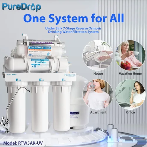 Miniatura 3 de PureDrop RTW5AK-UV Sistema de filtro de agua de ósmosis inversa con certificación SGS, remineralización alcalina y filtro UV, sistema de filtración