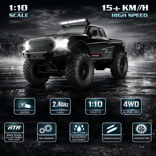 Miniatura 2 de Autos RC Camiones RC Crawler 1/10 Escala RTR Vehículo de Control Remoto 4WD 2.4GHz Cepillado Todoterreno Carreras Grado Pasatiempo Modelo con Luces