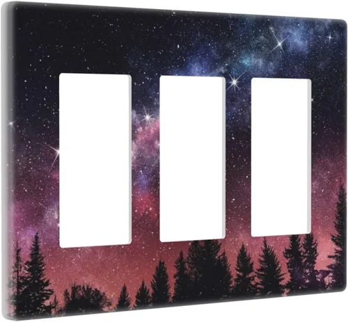 Miniatura 21 de Cubiertas de placa de pared de 3 gang con interruptor de luz de triple palanca, en negro y dorado con esplendor de oro rosa, estampado floral