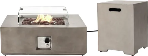 Miniatura 9 de HOMPUS Mesa cuadrada de propano para exteriores, mesa de fuego de 35 x 12 pulgadas, 50000 BTU con cubierta impermeable y piedra de fuego para patio