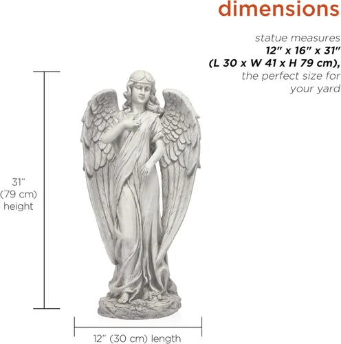 Miniatura 3 de Alpine Corporation 79 cm de alto Estatua de ángel para interior/exterior Arte de jardín Decoración, gris claro 31 pulgadas de alto - Ángel gris claro