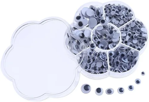 Decora 1 caja de ojos de juguetes con autoadhesivo, surtido., Plástico, Blanco y Negro, S