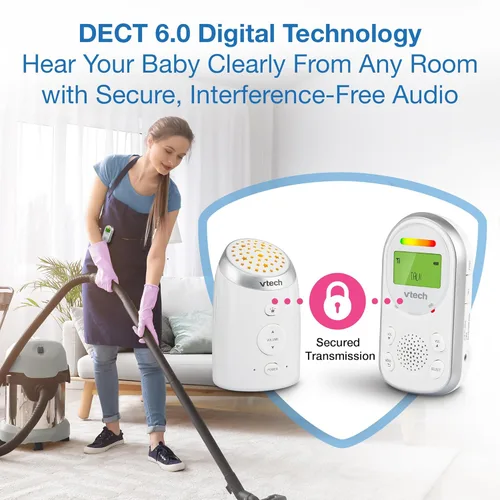 Miniatura 3 de VTech Monitor de audio digital para bebés con 2 unidades para padres, luz nocturna que brilla en el techo, hasta 1,000 pies de alcance, alerta