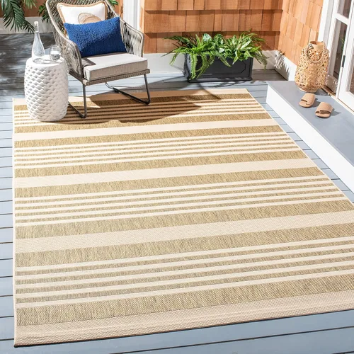 Miniatura 123 de SAFAVIEH Courtyard Collection - Alfombra decorativa, 2.3 x 5 pies, beige y verde oscuro, para interior/exterior, resistente a la intemperie