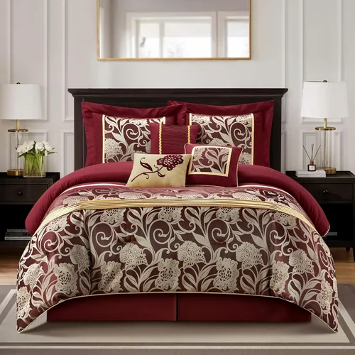 Miniatura 10 de Grand Avenue Juego de edredón negro plateado tamaño Queen, juego de ropa de cama jacquard floral de 7 piezas, para todas las estaciones, ultrasuave