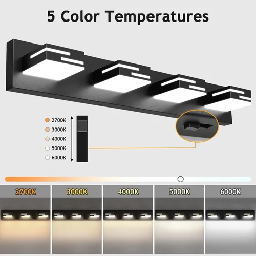 Miniatura 5 de Lámparas LED modernas para tocador de baño, 4 luces, 5CCT, regulables, color negro mate, para accesorios de iluminación de baño sobre espejo