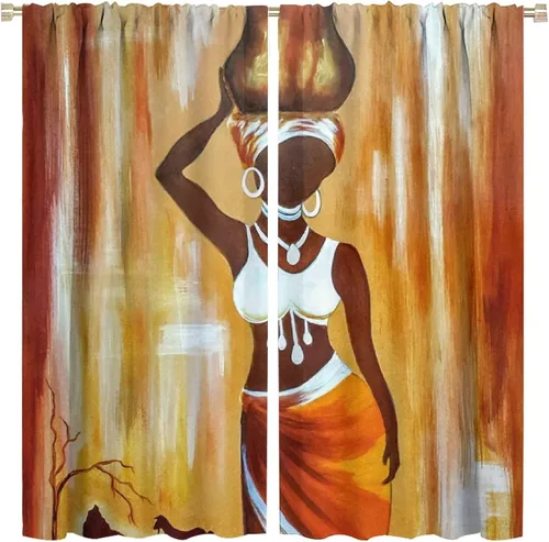 Miniatura 29 de Cortina de mujer africana, con estampado étnico tribal y étnico, reducción de ruido, para dormitorio, sala de estar, cortinas con aislamiento