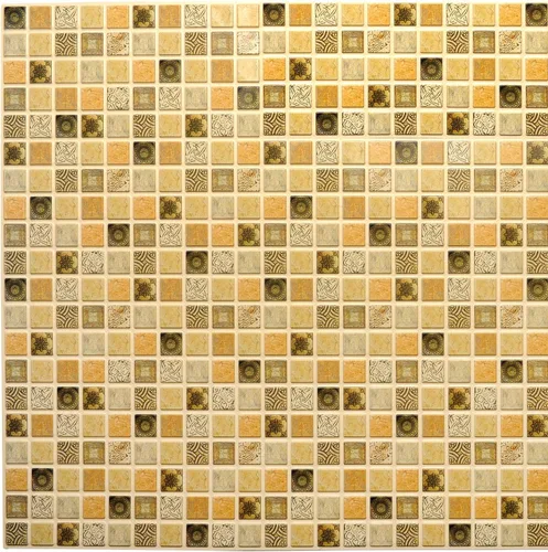 Dundee Deco PG7053 Mosaico de cuadros envejecidos de imitación amarillo marrón oscuro, 3.1 pies x 1.6 pies, panel de pared 3D de PVC, decoración de