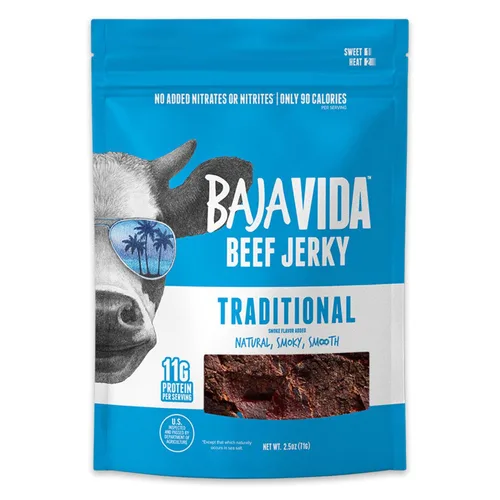 Miniatura 10 de Baja Beef Jerky - Cecina de res 100% natural, cetogénica, sin gluten, cecina artesanal baja en calorías, 0.46 oz de proteína por porción, sin