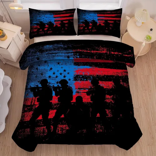 Miniatura 46 de kxry Juego de edredón de 250 años de Estados Unidos, tamaño individual, ropa de cama vintage de estatua de la libertad y bandera estadounidense