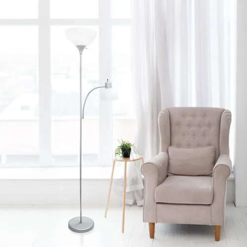 Miniatura 5 de Simple Designs LF2000-SLV-LB Lámpara de pie tradicional de 71.5 pulgadas con luz de lectura ajustable, bombillas LED incluidas, plata