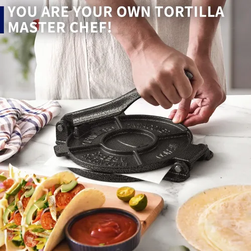 Miniatura 5 de Prensa de tortillas ARC de 20 cm, de hierro fundido, incluye 100 piezas de papel pergamino, tortillera resistente, pataconera, prensa para tortillas