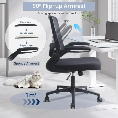 Miniatura 7 de Sillas de escritorio con ruedas, silla de oficina ergonómica de malla, altura ajustable y soporte lumbar giratorio, silla de oficina en casa