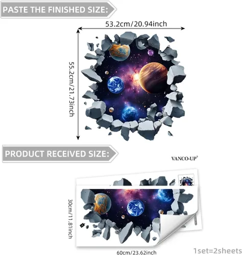 Miniatura 5 de 2 hojas de calcomanías de pared espaciales removibles 3D para despegar y pegar, calcomanías de pared y murales de vinilo galaxia espacio exterior