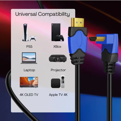 Miniatura 7 de TNP - Cable HDMI 4K en ángulo recto de 270 grados (10 pies), cable HDMI de alta velocidad de 18 GBPs 4K 60Hz HDR 2K 2160p 1080p 1440p 3D ARC/eARC