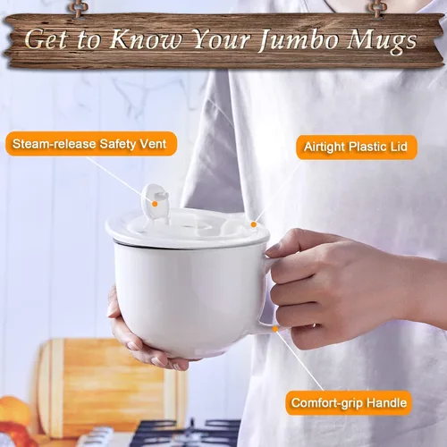 Miniatura 4 de DAYYET Tazas de sopa con asas y tapas ventiladas, cuencos de sopa aptos para microondas de 26 onzas, juego de tazas de cerámica para avena durante