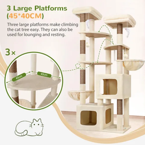 Miniatura 4 de Globlazer Árbol de gato resistente de 74 pulgadas para gatos grandes, torre de árbol alto de varios niveles para múltiples gatos adultos