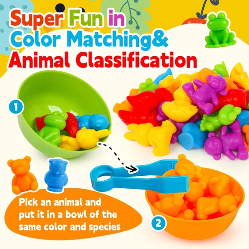 Miniatura 5 de Juguetes de clasificación de colores para niños pequeños, juegos de animales de contar y emparejar Montessori, actividades de aprendizaje