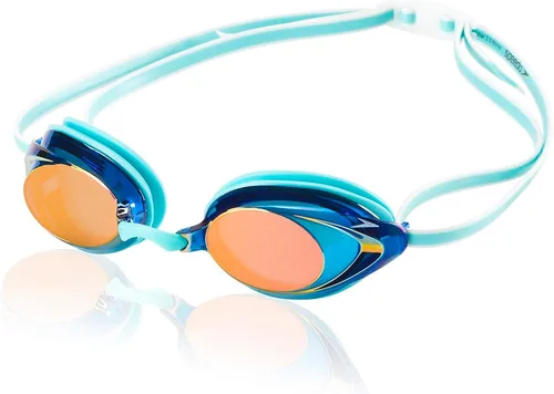 Speedo Gafas de natación para mujer Vanquisher 3.0 con espejo | Antiempaña, protección UV, lente ocular 360, ajuste para carreras de mujer Aguamarina