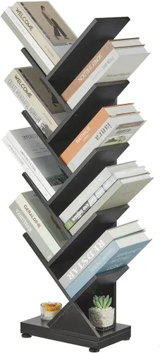 Miniatura 9 de ruboka - Estantería de árbol de 5 estantes, estantería de pie de 5 niveles para CDs/Revista/Libros, pequeño organizador de libros para dormitorio