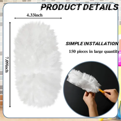 Miniatura 2 de Vesici 150 piezas de repuesto de plumero compatibles con Swiffer Dusters, repuesto desechable a granel grueso con 1 mango resistente para limpieza
