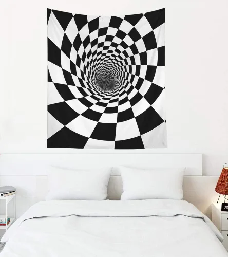 Miniatura 12 de Crannel Papel tapiz decorativo en blanco y negro, arte también conocido como estilo óptico visual que hace uso de ilusiones es un tapiz de 50 x 60