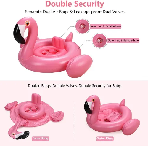 Miniatura 4 de Flotador de piscina para bebés con dosel, anillo de natación inflable de flamenco, flotadores de piscina infantil, juguetes para bebés, niñas
