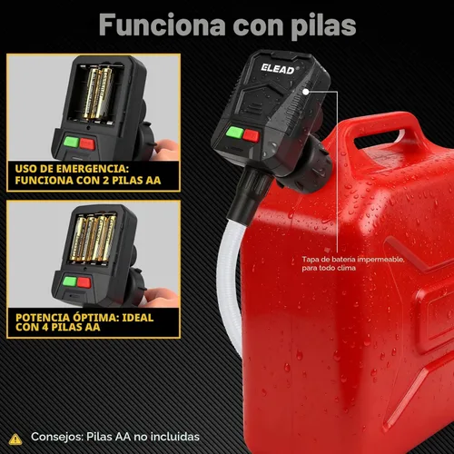 Miniatura 3 de Bomba de transferencia de combustible alimentada por batería, 3.2 GPM sin derrames, bomba de sifón portátil de gasolina con 3 adaptadores, manguera