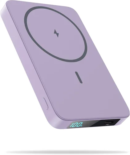 Cargador portátil magnético, cargador portátil inalámbrico delgado con pantalla LCD, batería PD de carga rápida USB-C compatible con MagSafe, iPhone