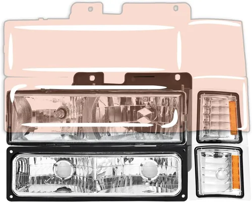 Miniatura 7 de 94-98 Chevy C/K 1500 - Faros delanteros cromados IP65 Waterproof, DOT/SAE, OE 5977459/5977460, HB3+HB4 Bulbs Not Included, Composite Headlamp