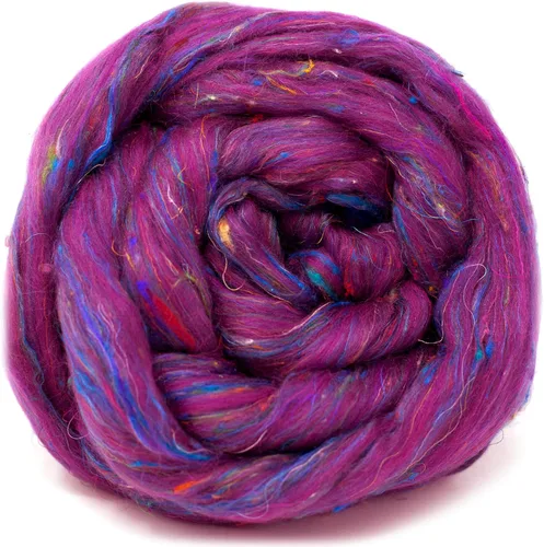 Miniatura 9 de Mezcla de fibra de seda merino y sari para hilado y fieltro. Top peinado súper suave., Taj Mahal
