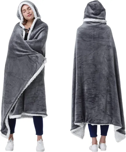 Miniatura 9 de Catalonia Poncho con capucha, Manta para vestir con bolsillos para las manos, Capa Cómoda de forro polar Sherpa para niños y adultos, Regalo