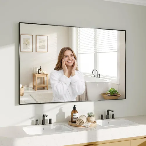 Miniatura 45 de Koonmi Espejo de pared rectangular negro, espejo de baño de 24 x 32 pulgadas, espejo de tocador con marco de aluminio para entrada, sala de estar