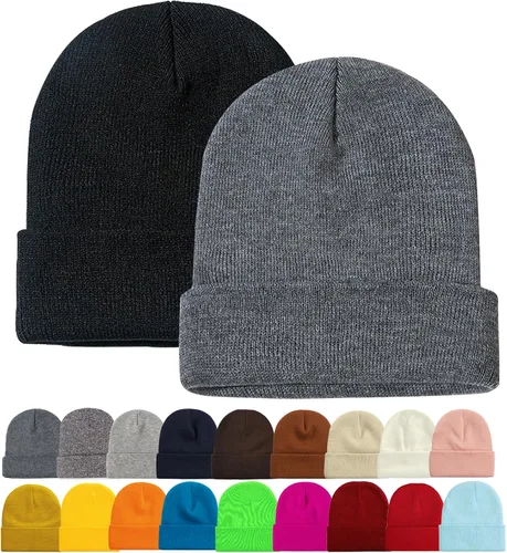 ZOORON Paquete de 1 y 2 gorros para hombres y mujeres, gorros de punto para invierno, gorro de esquí suave, unisex